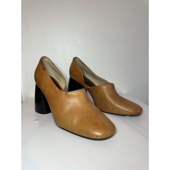 MNG By Mango Leather Heels 9 Mule Retro Chunky Block Heels Unique Funky 70s Heel - Picture 3 of 16